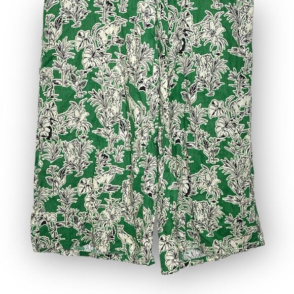 C&C California 100% Linen Green Floral Wide Leg Pants Women Size Small Lagenlook - Picture 4 of 9
